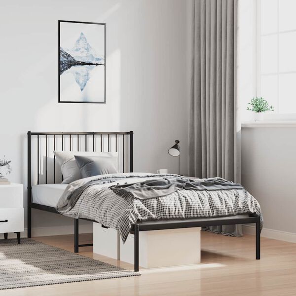 vidaXL Cadre de lit métal sans matelas avec tête de lit noir 100x190cm