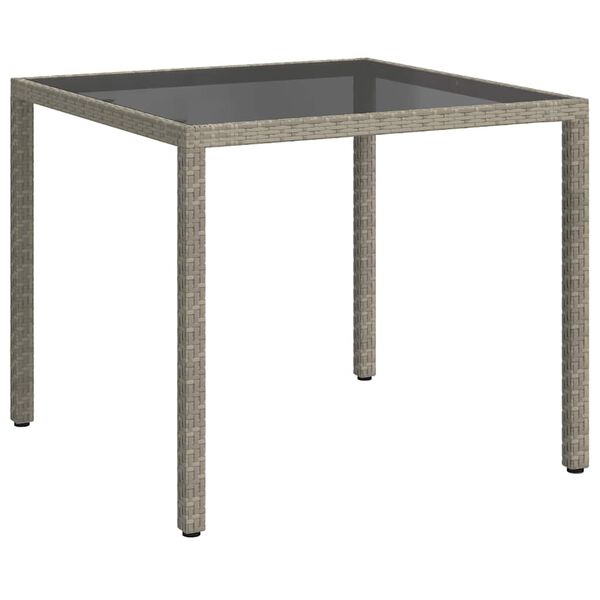 vidaXL Table de jardin 90x90x75 cm Verre tremp&eacute; et r&eacute;sine tress&eacute;e Gris