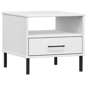 vidaXL Table de chevet avec pieds en métal Blanc Bois pin massif OSLO