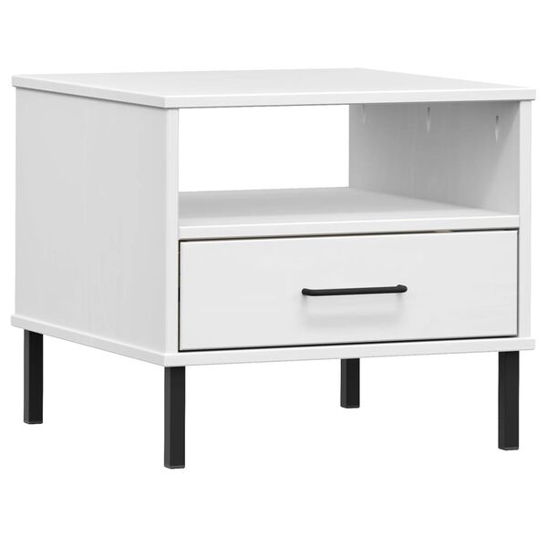 vidaXL Table de chevet avec pieds en métal Blanc Bois pin massif OSLO