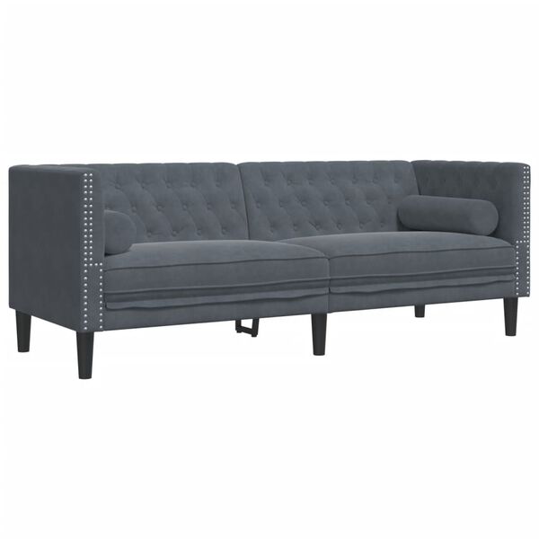 vidaXL Canapé Chesterfield avec traversins 3 places gris foncé velours