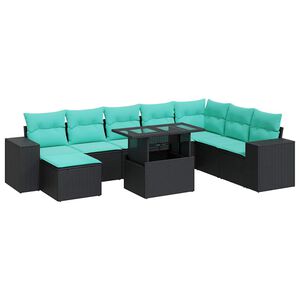 vidaXL Salon de jardin avec coussins 9 pcs noir r&eacute;sine tress&eacute;e acacia
