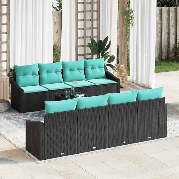 vidaXL Ensemble de Canap&eacute;s 9 pcs Noir et turquoise polyrotin
