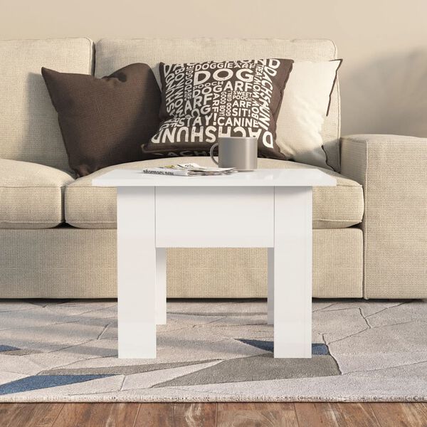 vidaXL Table basse blanc brillant 55x55x42 cm bois d'ing&eacute;nierie