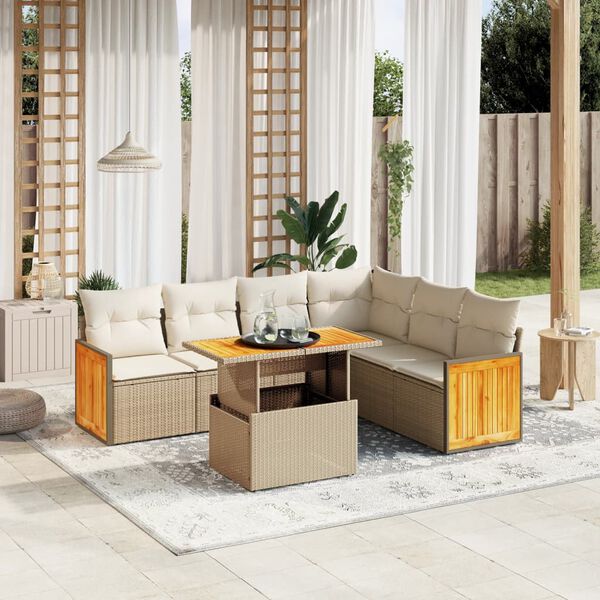 vidaXL Salon de jardin avec coussins 7 pcs beige r&eacute;sine tress&eacute;e
