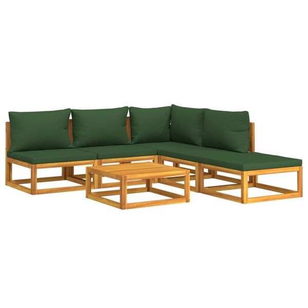 vidaXL Salon de jardin 6 pcs avec coussins vert bois massif