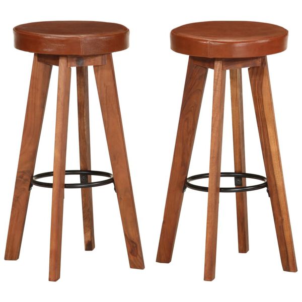 vidaXL Chaises de bar lot de 2 cuir véritable et bois d'acacia solide