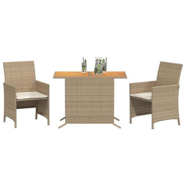 vidaXL Ensemble de bistro 3 pcs avec coussins beige résine tressée