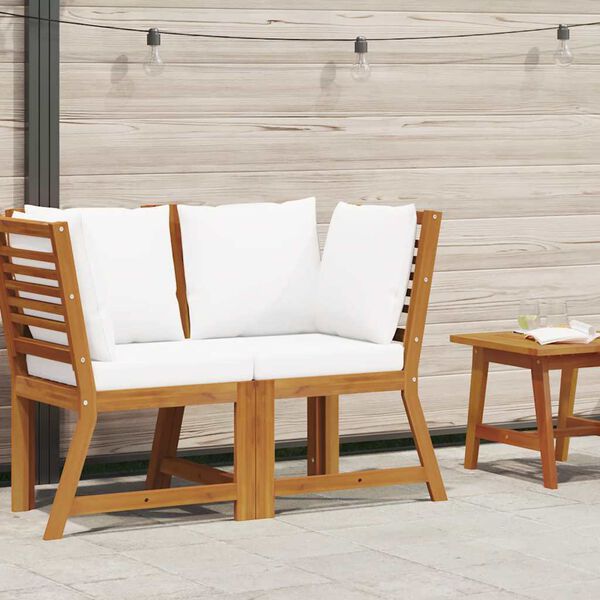 vidaXL Canap&eacute; d'angle sectionnel et coussin cr&egrave;me Bois d'acacia massif