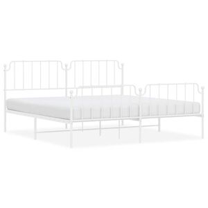 vidaXL Cadre de lit m&eacute;tal sans matelas et pied de lit blanc 193x203 cm