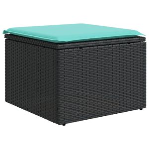 vidaXL Tabouret de jardin avec coussin noir 55x55x37 cm r&eacute;sine tress&eacute;e