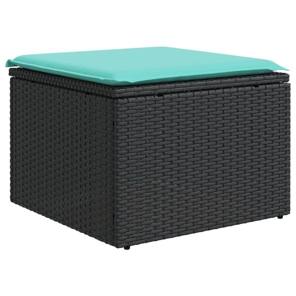 vidaXL Tabouret de jardin avec coussin noir 55x55x37 cm r&eacute;sine tress&eacute;e