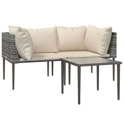 vidaXL Salon de jardin 3 pcs avec coussins Gris Résine tressée