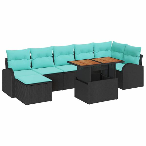 vidaXL Ensemble de canap&eacute; de jardin avec coussin 8 pcs Noir et bleu