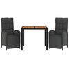 vidaXL Ensemble &agrave; manger de jardin avec coussins 3 pcs Noir