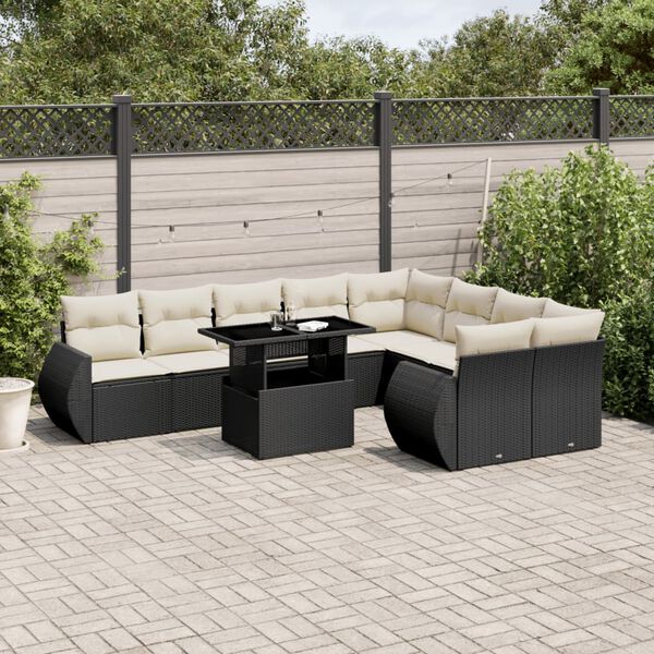 vidaXL Salon de jardin 10 pcs avec coussins noir r&eacute;sine tress&eacute;e