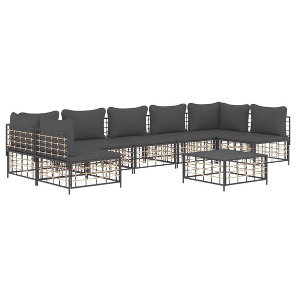 vidaXL Salon de jardin 8 pcs avec coussins anthracite r&eacute;sine tress&eacute;e