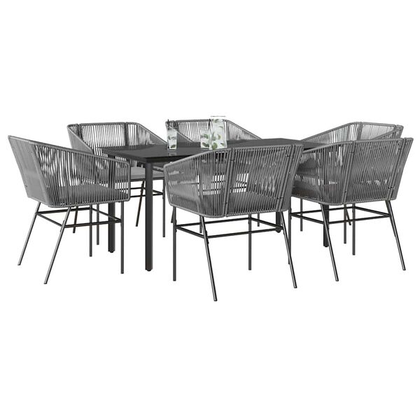 vidaXL Ensemble &agrave; manger jardin coussins 7 pcs gris poly rotin verre