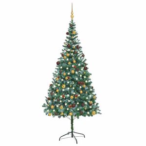 vidaXL Arbre de No&euml;l artificiel pr&eacute;-&eacute;clair&eacute;/boules pommes de pin 210cm