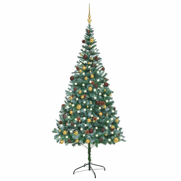vidaXL Arbre de No&euml;l artificiel pr&eacute;-&eacute;clair&eacute;/boules pommes de pin 210cm