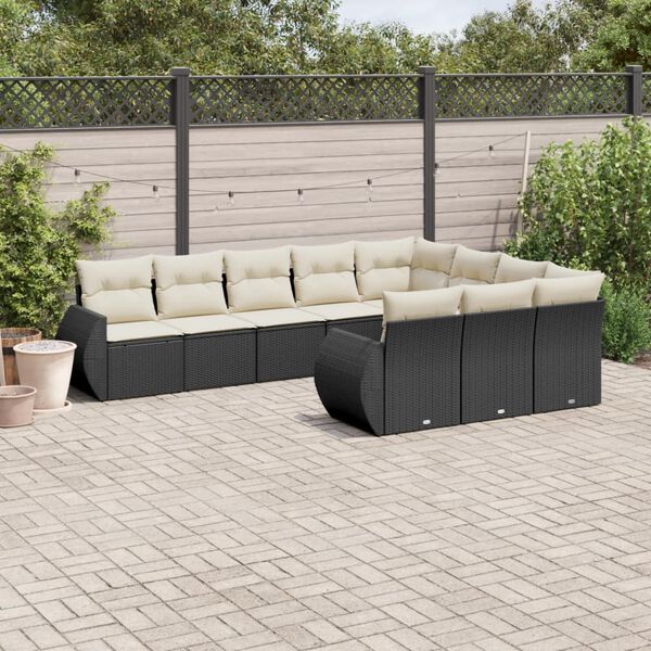 vidaXL Salon de jardin 10 pcs avec coussins noir r&eacute;sine tress&eacute;e