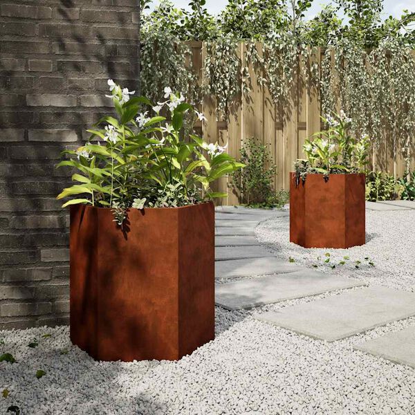 vidaXL Jardini&egrave;res 2 pcs hexagone 46x40x45 cm acier patinable