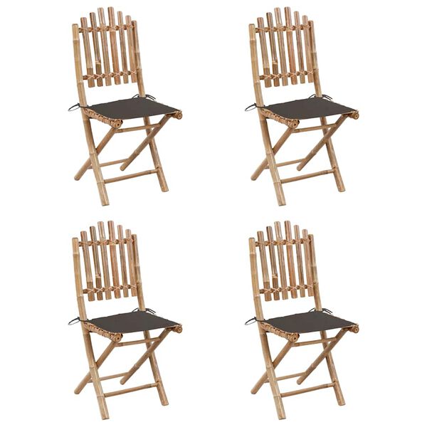 vidaXL Mobilier &agrave; d&icirc;ner d'ext&eacute;rieur pliable 5 pcs avec coussins bambou