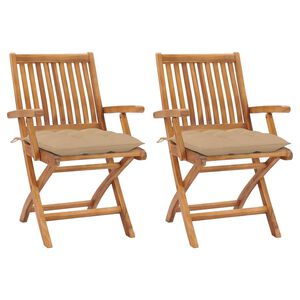 vidaXL Chaises de jardin lot de 2 et coussins beige Bois teck massif