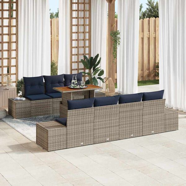 vidaXL Ensemble de salle &agrave; manger pour jardin 8 pcs Gris et marine