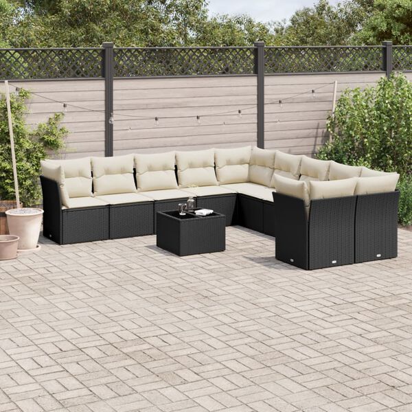 vidaXL Salon de jardin 11 pcs avec coussins noir r&eacute;sine tress&eacute;e