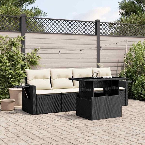 vidaXL Salon de jardin 5 pcs avec coussins noir r&eacute;sine tress&eacute;e