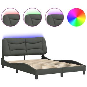 vidaXL Cadre de lit avec LED sans matelas Hvar gris fonc&eacute; 137x190 cm tissu