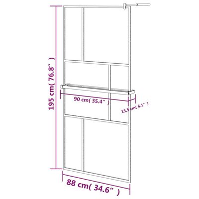 vidaXL Paroi de douche avec étagère Noir 90x195 cm Verre ESG&Aluminium