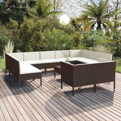 vidaXL Salon de jardin 12 pcs avec coussins Résine tressée Marron