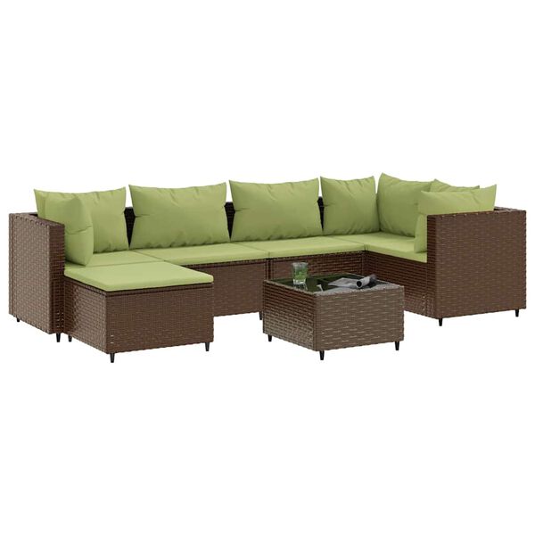 vidaXL Salon de jardin avec coussins 7 pcs marron r&eacute;sine tress&eacute;e
