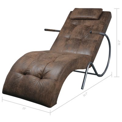 vidaXL Chaise longue avec oreiller marron tissu à l'aspect de daim