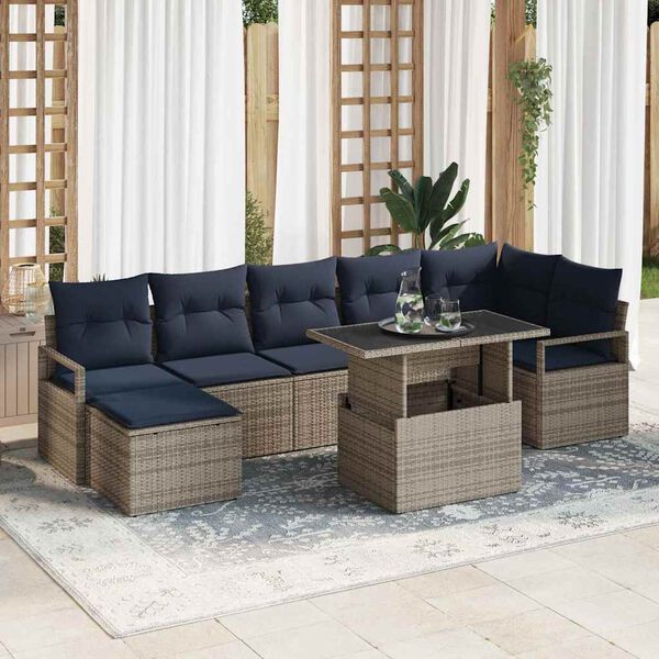 vidaXL Ensemble de canapé de jardin 8 pcs Gris et bleu marine
