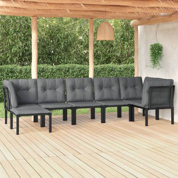 vidaXL Salon de jardin 7 pcs noir et gris r&eacute;sine tress&eacute;e