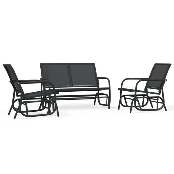 vidaXL Ensemble de salon de jardin 3 pcs noir textilène et acier