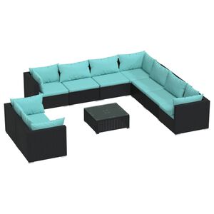 vidaXL Salon de jardin 10 pcs avec coussins noir r&eacute;sine tress&eacute;e