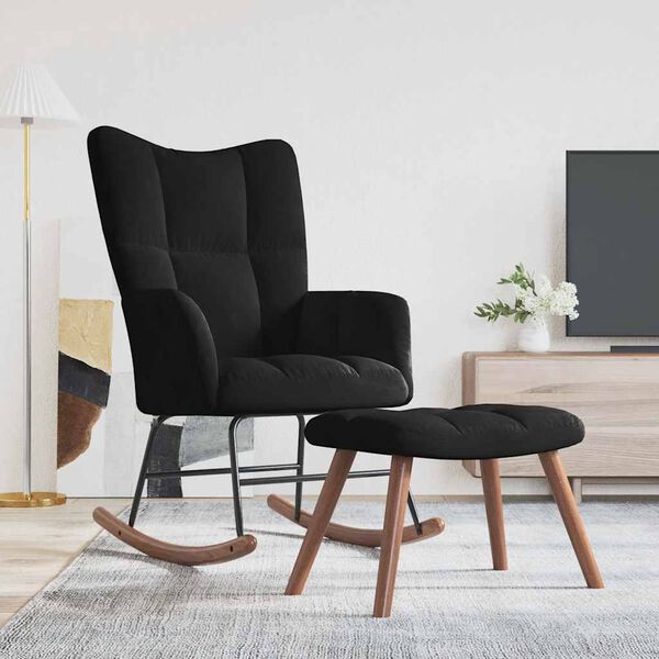 vidaXL Chaise &agrave; bascule avec repose-pied Noir Velours