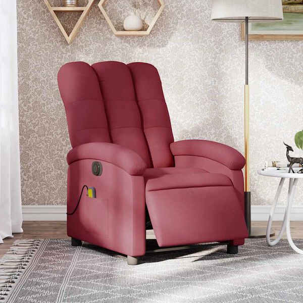 vidaXL Fauteuil de massage inclinable électrique rouge bordeaux tissu