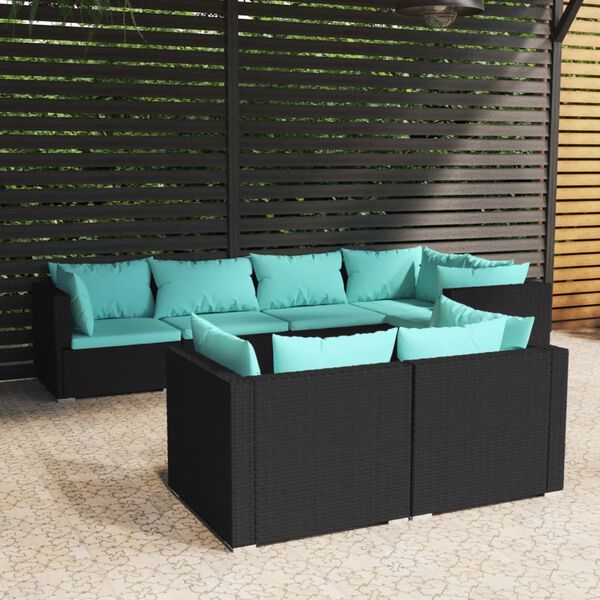vidaXL Salon de jardin 7 pcs avec coussins Noir R&eacute;sine tress&eacute;e