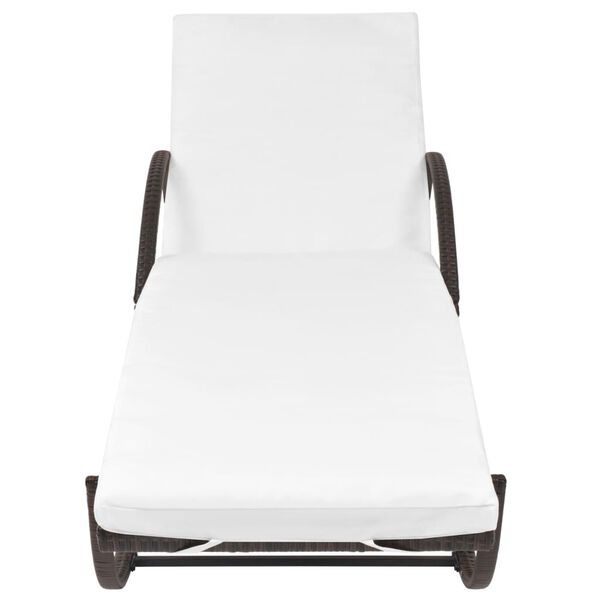 vidaXL Chaise longue avec coussin et table R&eacute;sine tress&eacute;e Marron