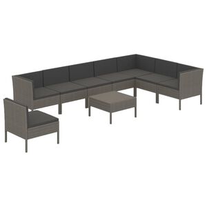 vidaXL Salon de jardin 9 pcs avec coussins R&eacute;sine tress&eacute;e Gris