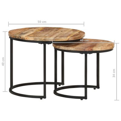 vidaXL Tables gigognes 2 pcs Bois de manguier brut