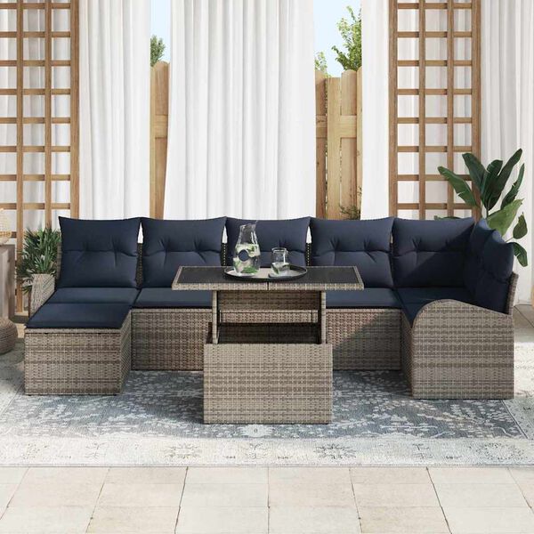vidaXL Ensemble de canap&eacute; de jardin 8 pcs gris et bleu marine