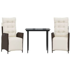 vidaXL Ensemble &agrave; manger de jardin 3 pcs et coussins marron poly rotin