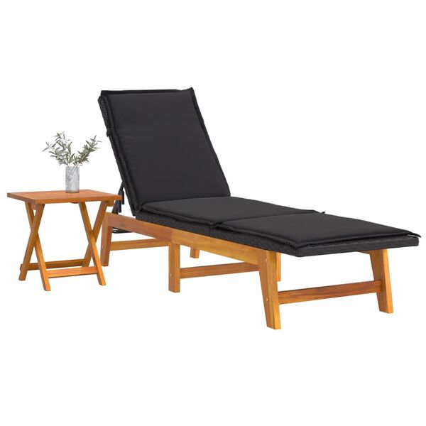vidaXL Chaise longue avec table R&eacute;sine tress&eacute;e et bois massif d'acacia