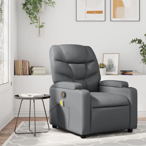 vidaXL Fauteuil de massage inclinable gris similicuir